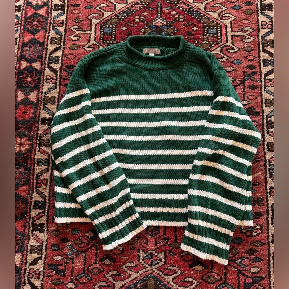 J. Crew Roll Neck Sweater, size Small, green and white